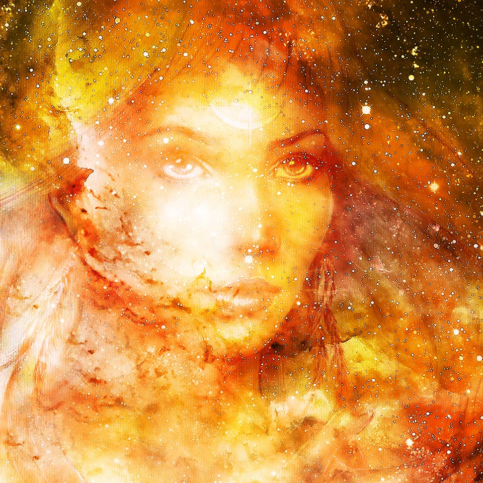 The face of Goddess Woman in cosmic space